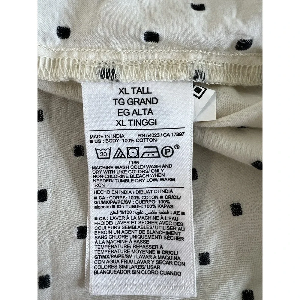 Old Navy Blouse Women's XL Tall Cream Black Swiss Dot Henley Long Sleeve Top
